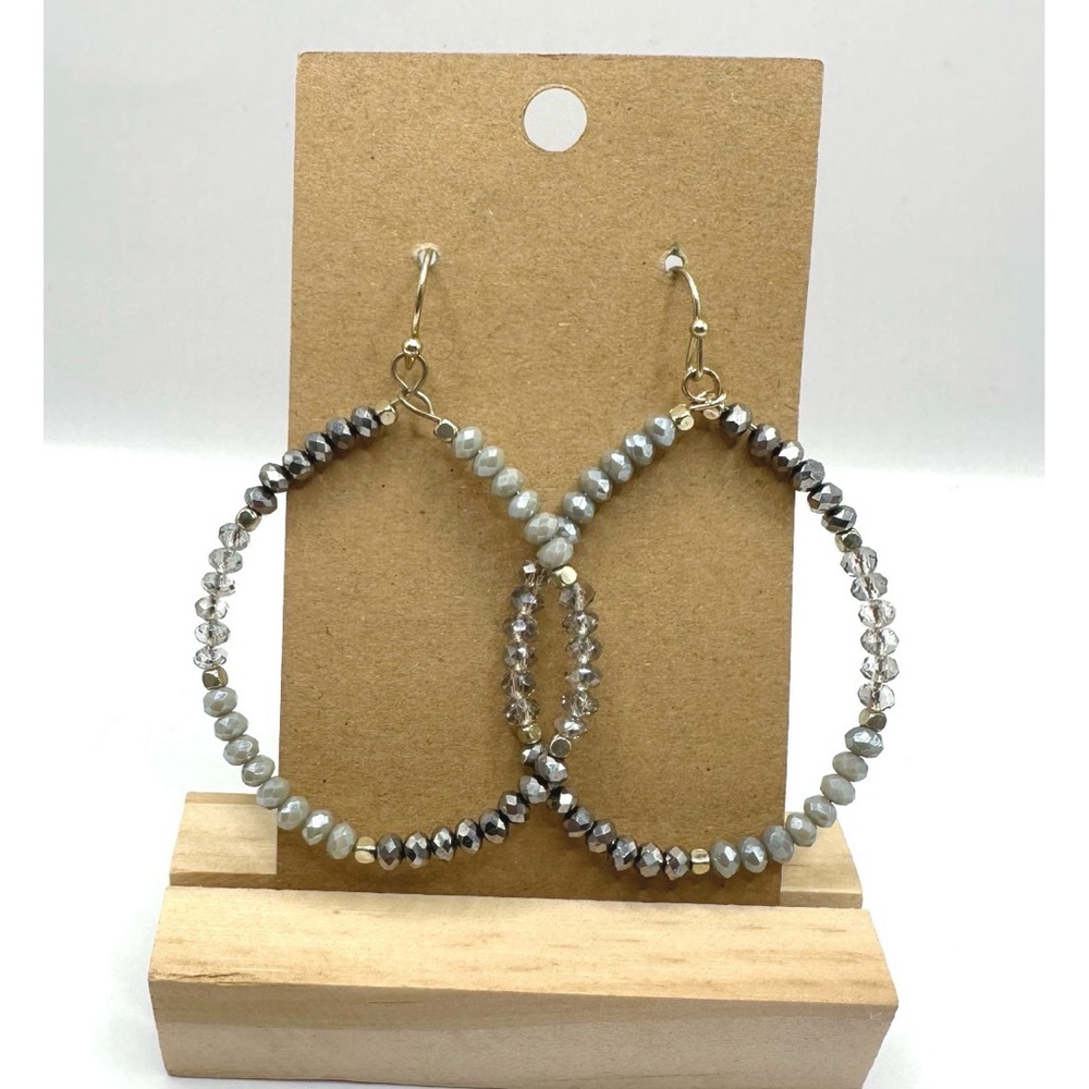 Gray beaded hoop earrings